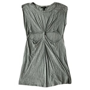 Forever 21 Tunic Top Sz M Grey Cross Knot Front T Shirt Cotton Grunge Womens